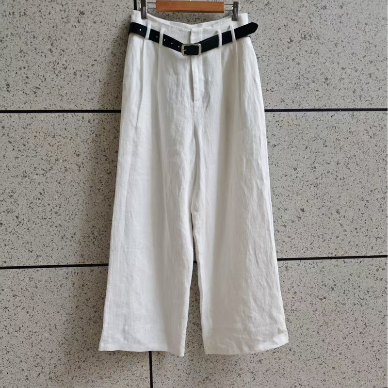 Maijia Xia Xin White Linen Wide-Leg Pants, Lazy Style, Drapey Straight-Leg Women's Pants M5G4150191 5H4150191 Maijia Xia Xin White Linen Wide-Leg Pants, Lazy Style, Drapey Straight-Leg Women's Pants M5G4150191 5H4150191