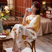 2021 new pajamas womens summer short-sleeved thin section pure cotton net red explosion home clothes long maternity night dress