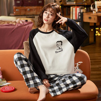 2021 new pajamas womens net red explosion spring and autumn pure cotton thin summer home clothes long sleeves can go out