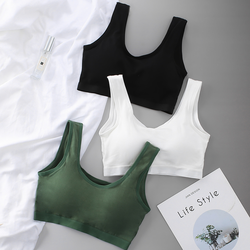 Pure Cotton Sports Bra for Women, Summer Beauty Vest, All-In-One Bra, Thin, Seamless, Wire-Free, Tube Top, Shockproof, Small Chest