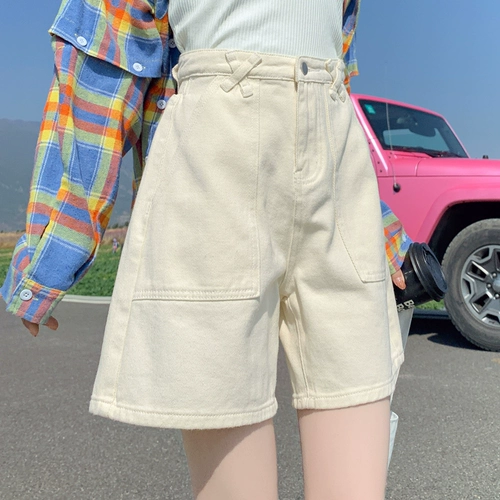 Летние джинсовые белые шорты, сексуальные штаны, высокая талия, 2021 года, оверсайз, А-силуэт, свободный крой