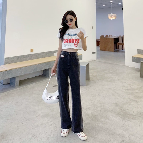 Джинсы, осенние штаны, ретро леггинсы, в американском стиле, свободный прямой крой