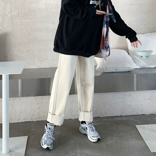 Весенние белые цветные абрикосовые штаны, коллекция 2021, свободный прямой крой