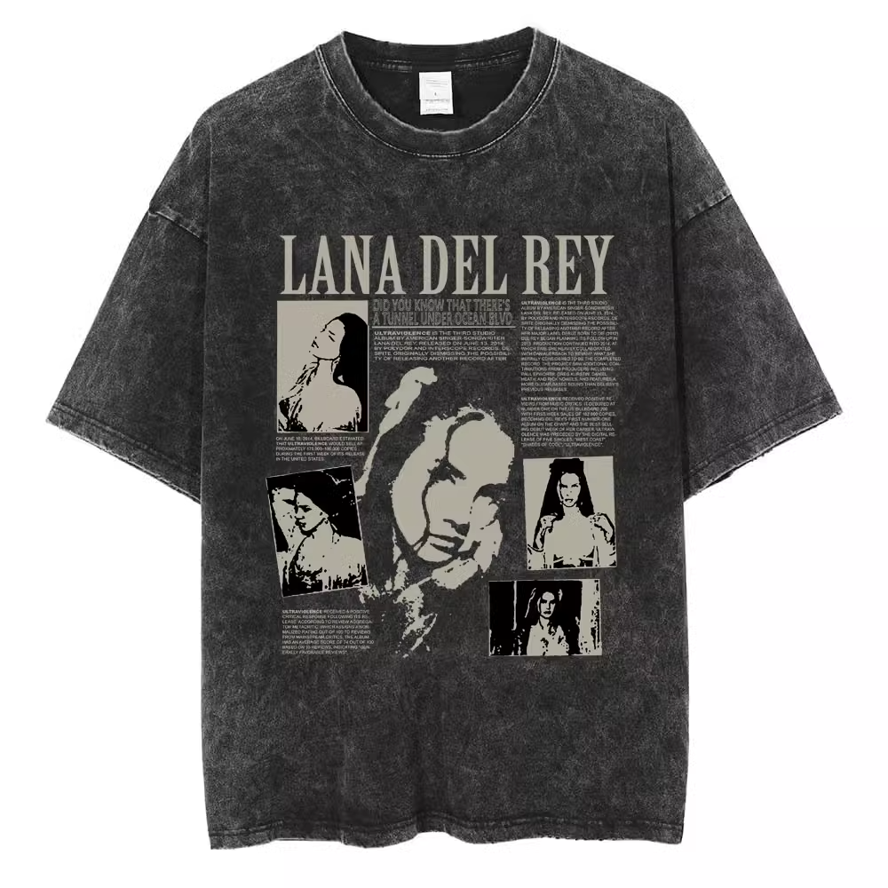 In the 1990s, singer Lana Del REY Washing T -shirt Harajuku Men's retro old short -sleeved large size pure cotton tide