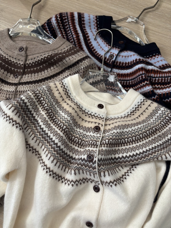 Big Brand Order High-End Fair Isle Jacquard 100% Cashmere Knitted Cardigan Jacket (High-End Instant Sale) 1R9926