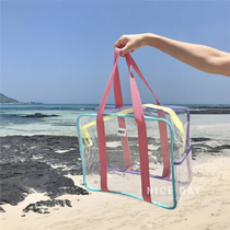 Korea ins holiday travel beach bag transparent jelly bag large capacity tote bag swimming waterproof storage bag