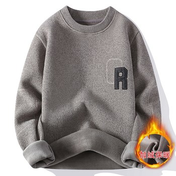 Chenille round neck integrated velvet warm sweater for men