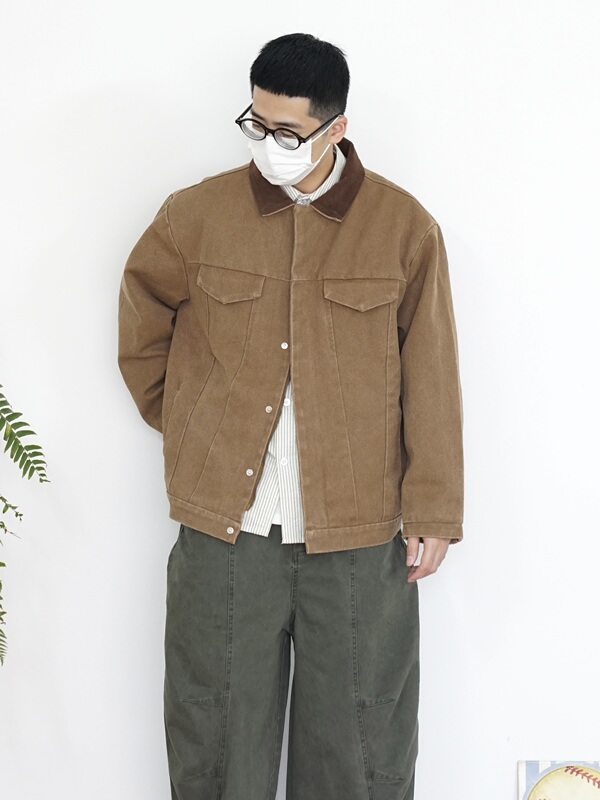 Luau American Retro Washed Lapel Jacket Trucker Jacket Workwear Tough Guy Layered Top Unisex Trendy