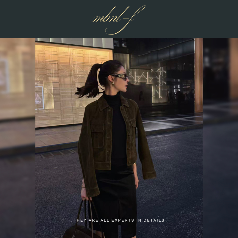 Mbnl-F Qin Lei Women's Clothing "Knit Quiet Luxury" Heavy-Duty Custom Suede Short Workwear Leather Jacket Xy-6Py6005