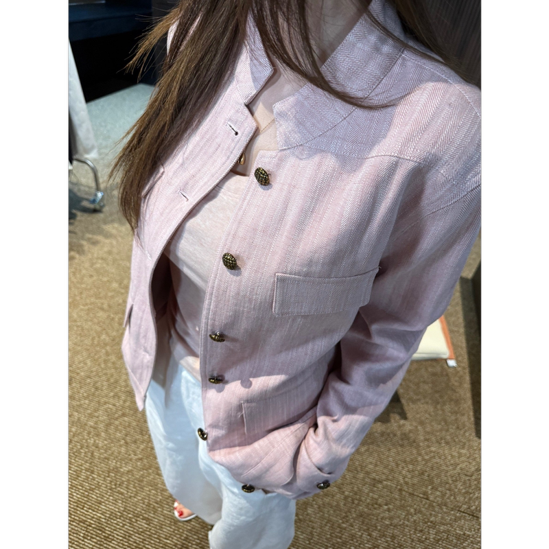 Mbnl-F Qin Lei Women's Clothing "Pink Linen Jacket" 100% Imported Linen Custom-Dyed Coat Xm-Xwt7547