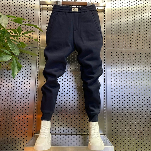 Штаны, демисезонные утепленные джинсы с начесом, в корейском стиле, свободный крой