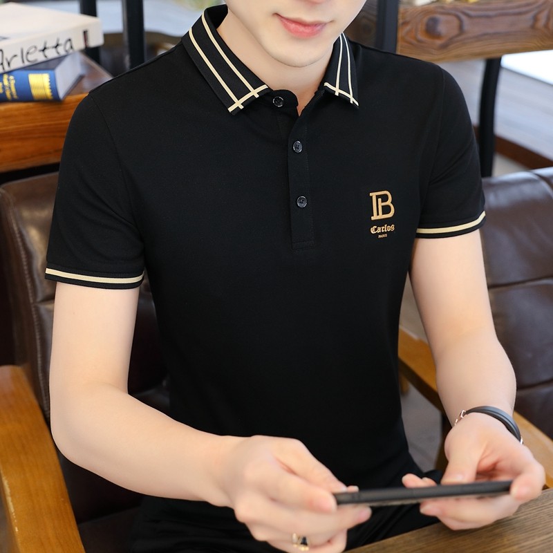 2021 summer new lapel polo shirt men's tide brand men's short sleeve t-shirt slim collar casual Korean version trend
