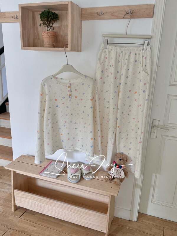 Ibitbit Same Style Multi-Color Original Waffle Knit Cotton Gray Base Bear Pattern All-Season Base Pajamas Home Wear