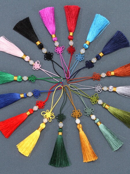 Chinese Knot with Beads Tassel Mini Small Pendant DIY Antique Bookmark Paper Fan U Disk Han Dynasty Pendant Sachet Pendant