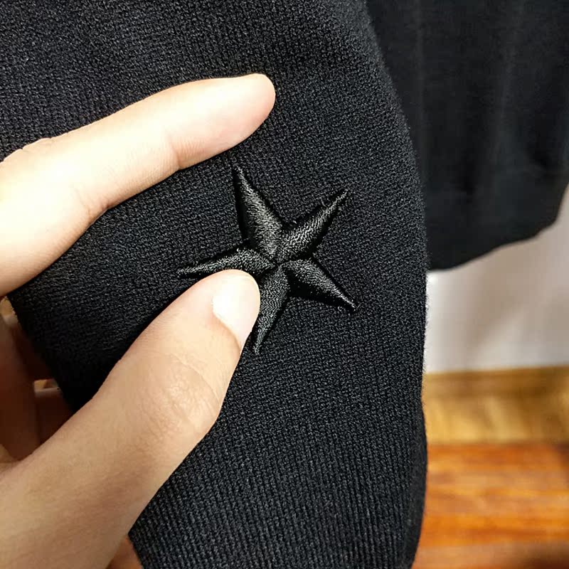 Áo len nam mùa đông BIRD cá tính ngôi sao năm cánh thêu đơn giản cổ tròn áo len mỏng B1EB74324 - Hàng dệt kim áo thun nam