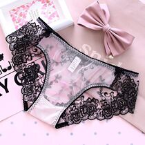 Mu Dian Fensha Net Red 1 3 sexy seamless underwear Ladies lace hot embroidery middle waist transparent mesh