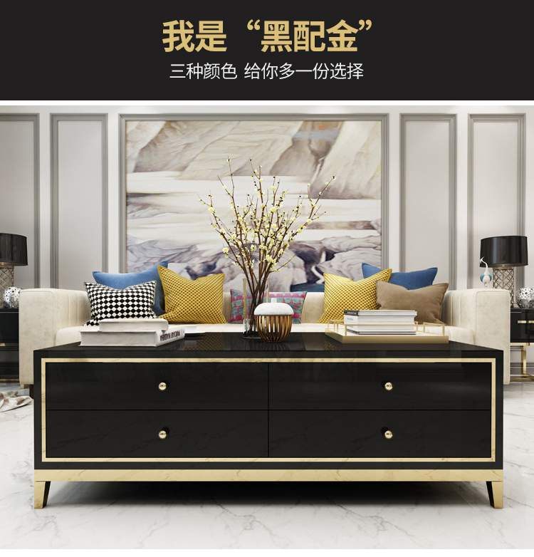 Ánh sáng sang trọng tủ tivi kết hợp bàn cà phê mạ vàng đơn giản phòng khách kiểu mẫu phòng tân cổ điển nội thất - Bộ đồ nội thất giường gấp