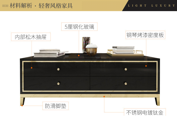 Ánh sáng sang trọng tủ tivi kết hợp bàn cà phê mạ vàng đơn giản phòng khách kiểu mẫu phòng tân cổ điển nội thất - Bộ đồ nội thất giường gấp