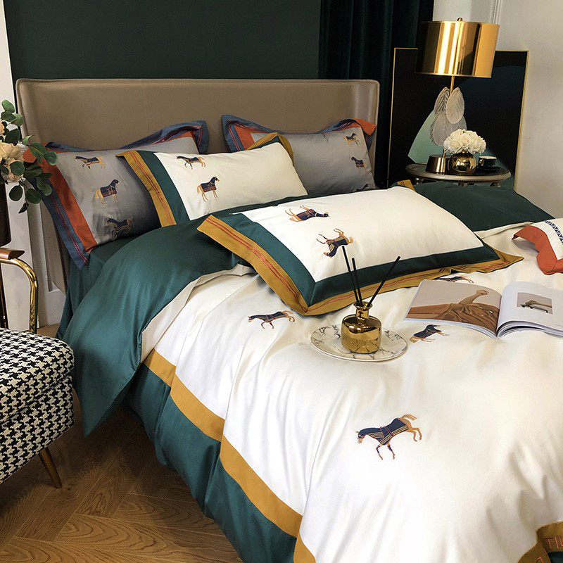 European-style light luxury four-piece sleeve cotton embroidered horse cotton pure cotton sheet simple modern bedding