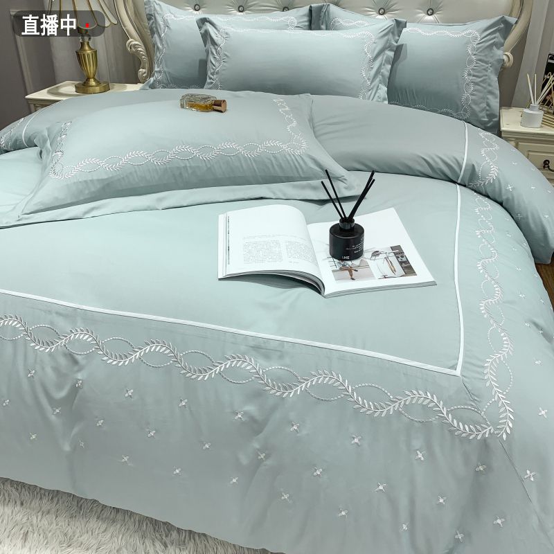 Long suede cotton four pieces of covered quilt cover pure cotton all-cotton European style minimalist bedspread Spring and autumn quilt cover bedding