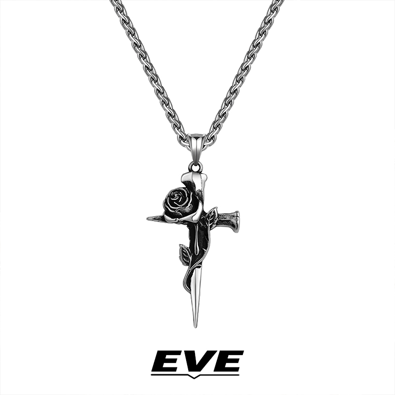 Eve Rose Cross Necklace for Men, Trendy Light Luxury Niche High-End Design, Men's Vintage Titanium Steel Pendant Eve Rose Cross Necklace for Men, Trendy Light Luxury Niche High-End Design, Men's Vintage Titanium Steel Pendant