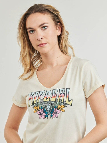 rip curl Приталенная белая летняя футболка, короткий рукав, V-образный вырез