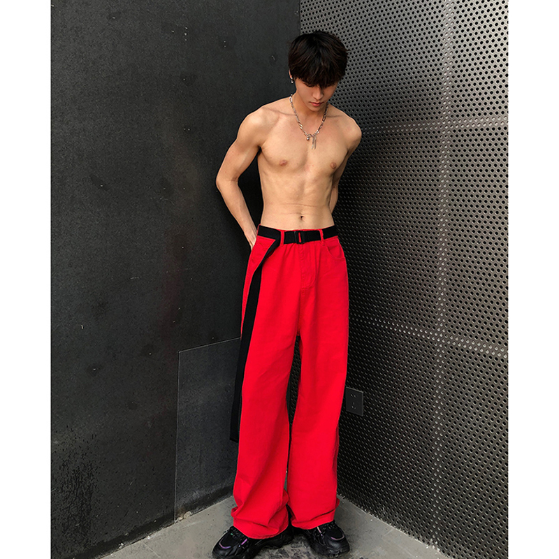 Dopamine Style Red Jeans for Men, Summer Thin Colorful Ootd Pants, Cool and Stylish Straight-Leg Trousers with a High-End Feel Dopamine Style Red Jeans for Men, Summer Thin Colorful Ootd Pants, Cool and Stylish Straight-Leg Trousers with a High-End Feel