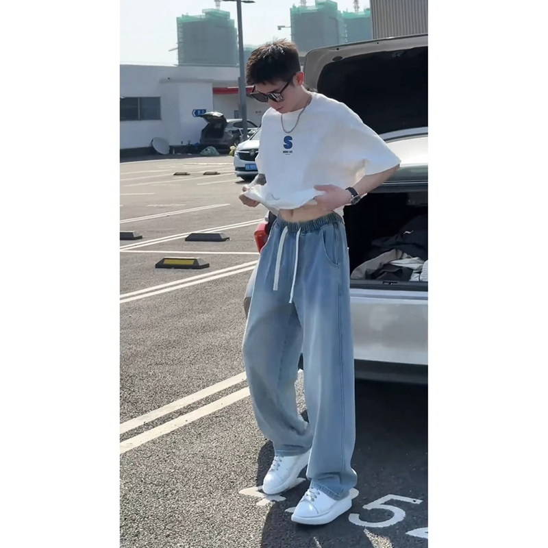Light Blue Ice Silk Jeans for Men, Summer Thin Lyocell Tencel Straight-Leg Pants, Drapey Breathable Wide-Leg Pants Light Blue Ice Silk Jeans for Men, Summer Thin Lyocell Tencel Straight-Leg Pants, Drapey Breathable Wide-Leg Pants