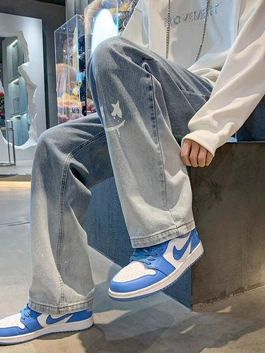 Штаны, ретро прямые свободные джинсы, в американском стиле, осенние