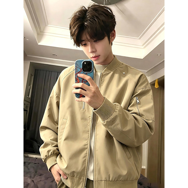 Khaki Ma1 Pilot Jacket Men's Autumn American Retro Harrington Jacket Short Workwear Baseball Jacket