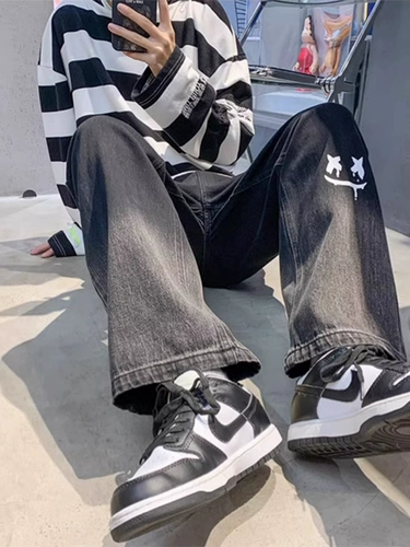 Штаны, ретро прямые свободные джинсы, в американском стиле, осенние