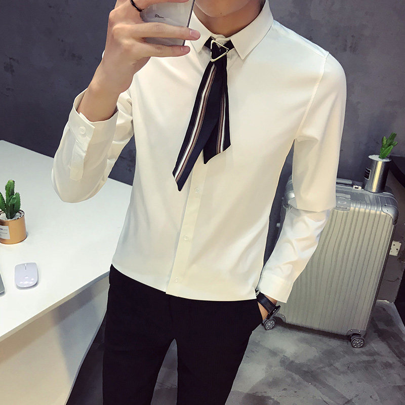 Spring autumn season white shirt male and Korean version trendy casual sweaters clothing net red blouses handsome shirt men's long sleeves