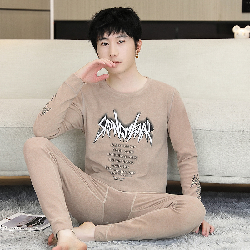 Teenagers' Thermal Underwear Set for Boys, Autumn and Winter, Middle and High School, Cold-Proof Round-Neck Base Layer Top and Bottom