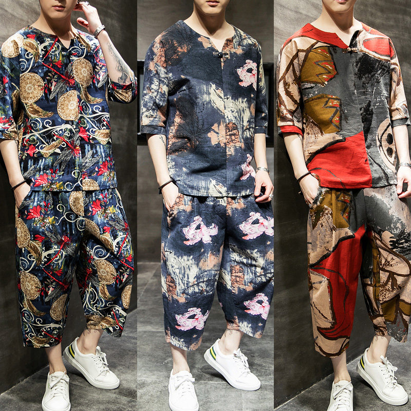 Tang Loaded Male Youth China Wind Big Code Hanfu Men's Gufeng Linen Suit 70% Sleeve Jacket Chinese Zhongshan Installed Tide-Taobao