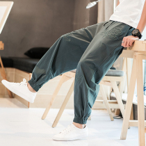  Hanfu mens pants Chinese style embroidered thin sweatpants loose autumn plus size casual pants leggings bloomers