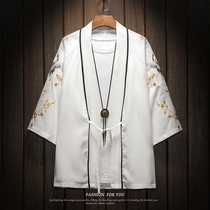 Summer ultra-thin chiffon cool sunscreen clothing loose breathable Mens cardigan improved Chinese style embroidery robe men