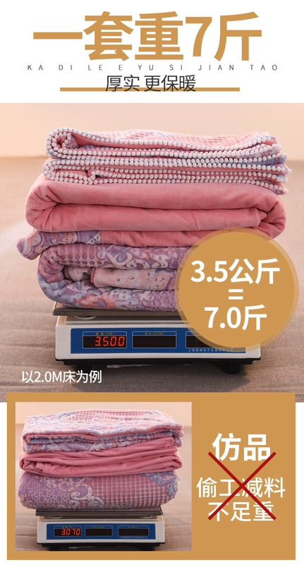 Mùa đông gia đình nhung san hô của bốn mặt lưới tinh thể pháp luật nhung đỏ Levin nữ ba mảnh flannel khăn trải giường chăn - Bộ đồ giường bốn mảnh