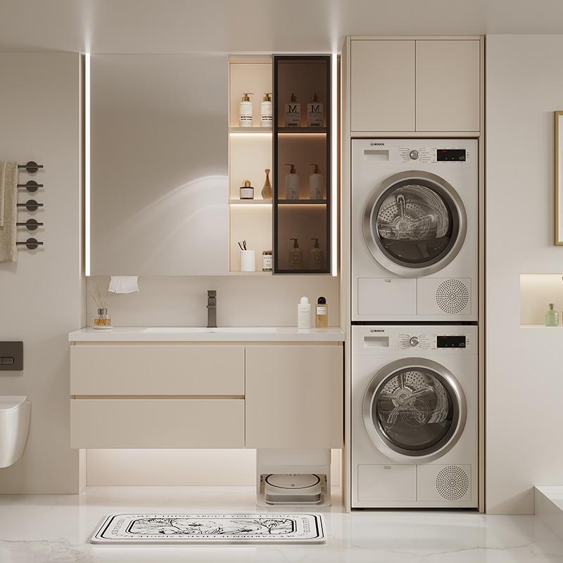 Washing and Drying Integrated Double-Layer Washing Machine Cabinet Combination with Washbasin, Integrated Basin, Bathroom Cabinet, Balcony Stacking Double Cabinet Washing and Drying Integrated Double-Layer Washing Machine Cabinet Combination with Washbasin, Integrated Basin, Bathroom Cabinet, Balcony Stacking Double Cabinet