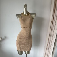 Summer new heavy industry handmade sequined bead collar halter neck knitted hip skirt pure desire slim sexy temperament skirt