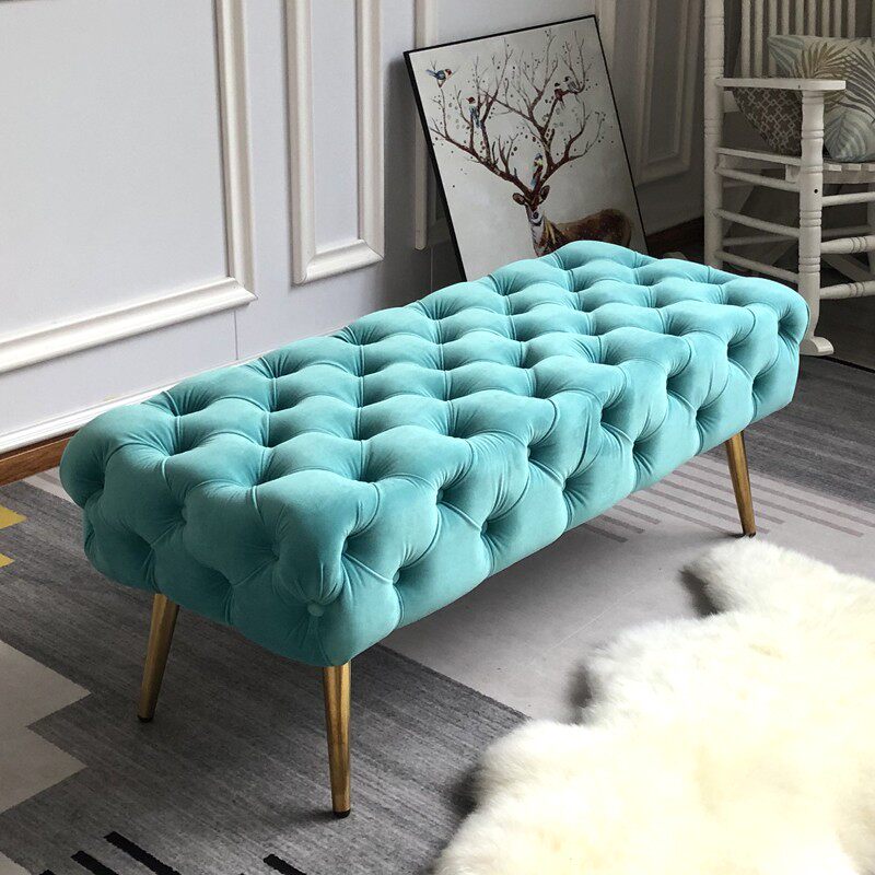 Nordic fashion creative bedroom bedside bench light luxury bench metal feet change shoe bench cap sofa bench
