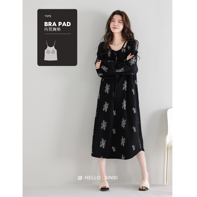 Finally found it! this women's spring and autumn long-sleeved pure cotton  nightgown with built-