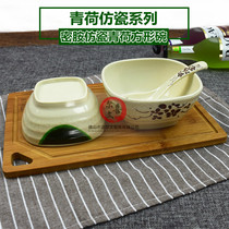Green Lotus crack porcelain tableware melamine bowl plastic bowl rice bowl square bowl snack dish cold dish bowl soup bowl porridge bowl