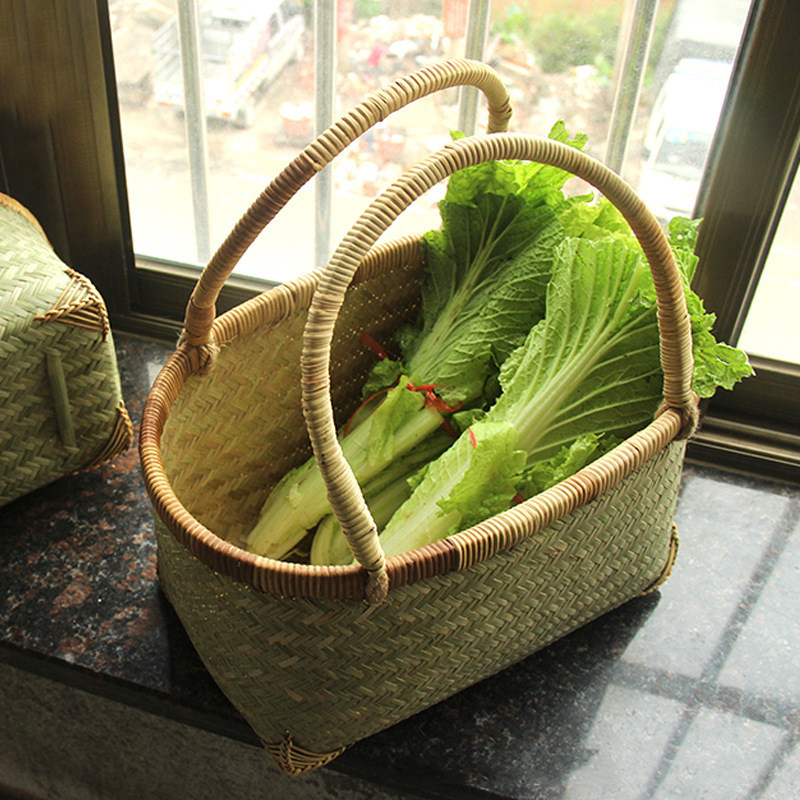 Bamboo woven shopping basket portable shopping basket hand-woven environmentally friendly small shopping basket fruit and vegetable picking basket