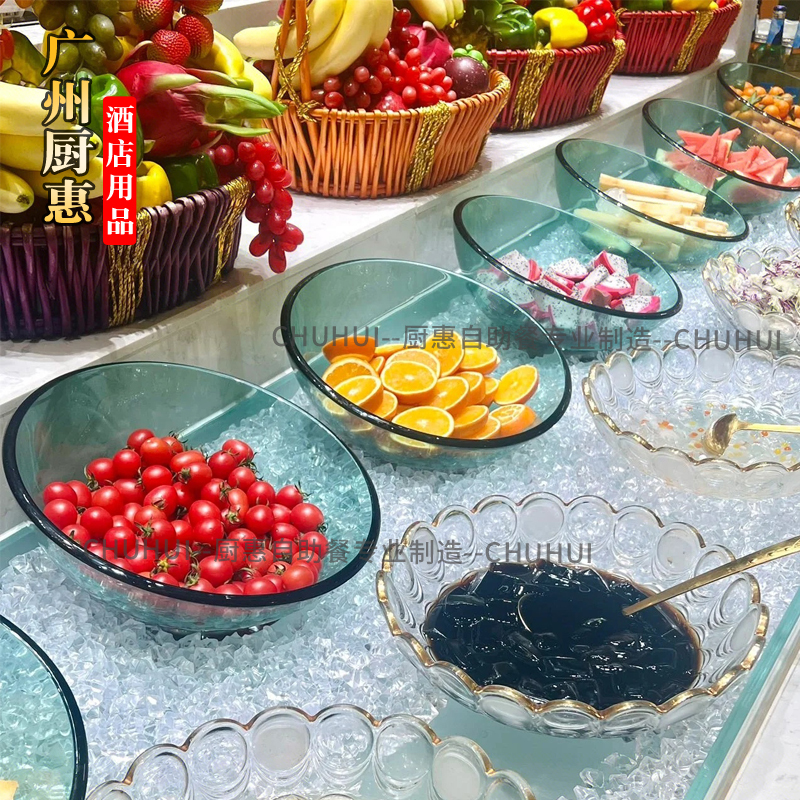 Tempered Glass Fruit Plate, Cold Dish Plate, Hotel Buffet Breakfast Utensils, Creative Salad Bowl, Snack Dried Fruit and Melon Seed Bowl