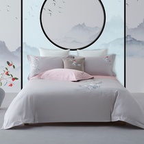 Chinese style four pieces in 100p cotton cotton tribute satin bedding quilt cover set 1 8m bed embroidery New