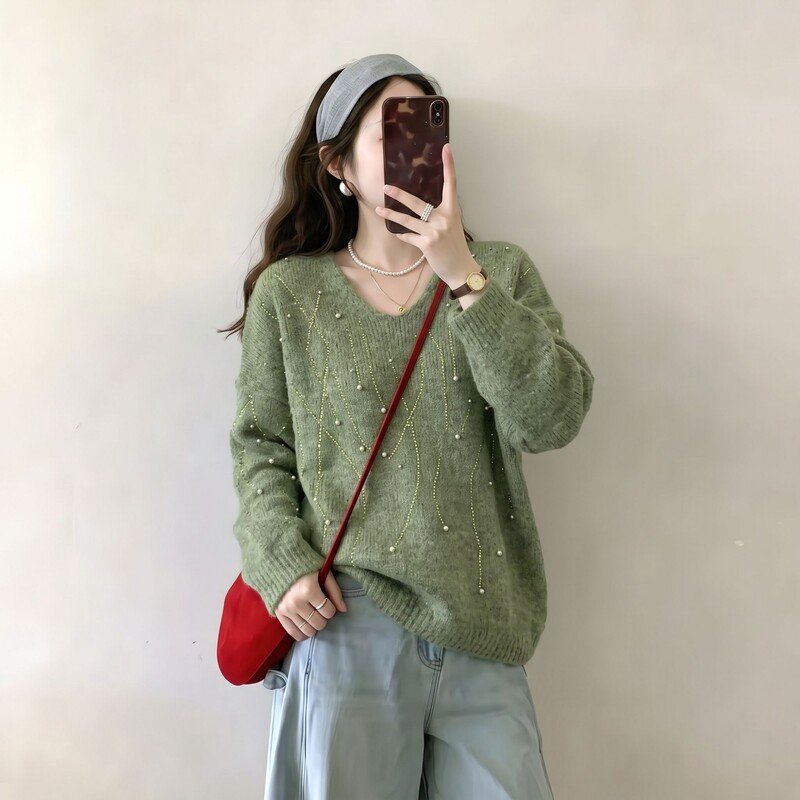 Gorgeous and Sophisticated Beaded Sweater 2026 for Women, Autumn, Plus Size, Slimming, Covers the Body, Soft and Thick Knitwear