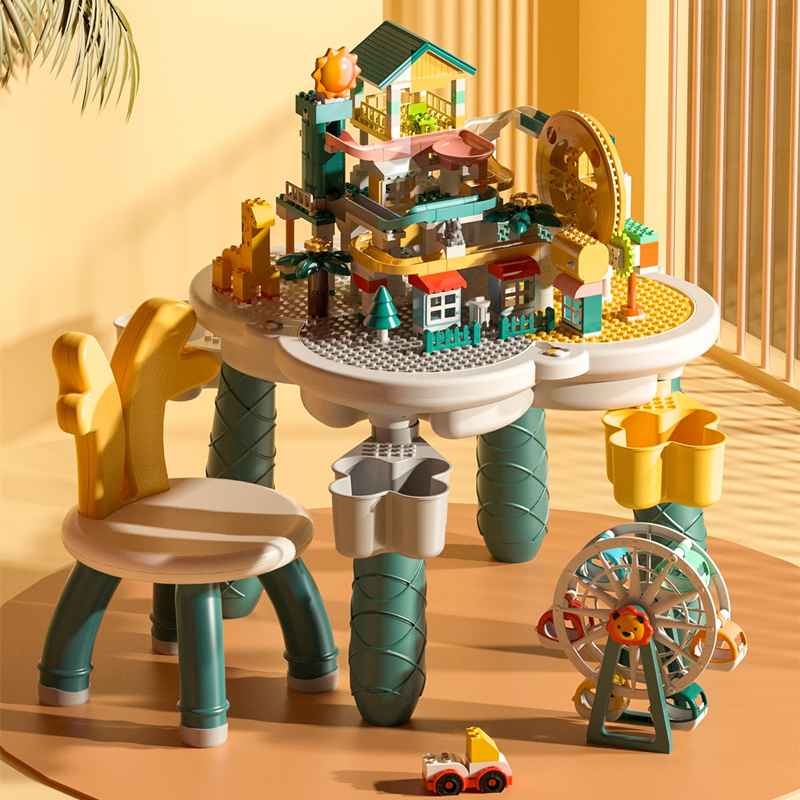 Children's multi-function building block table compatible with LEGO large particles assembled building blocks baby educational toy table game table