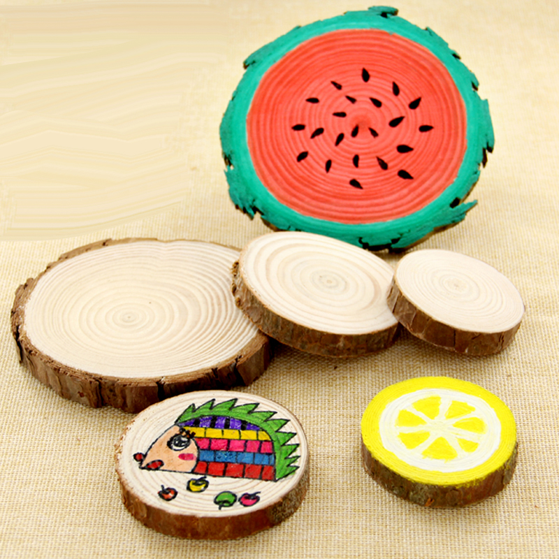 Annual ring round wood chips diy hand-painted decorative solid wood with skin log wood chips kindergarten graffiti children's wood acrylic painting