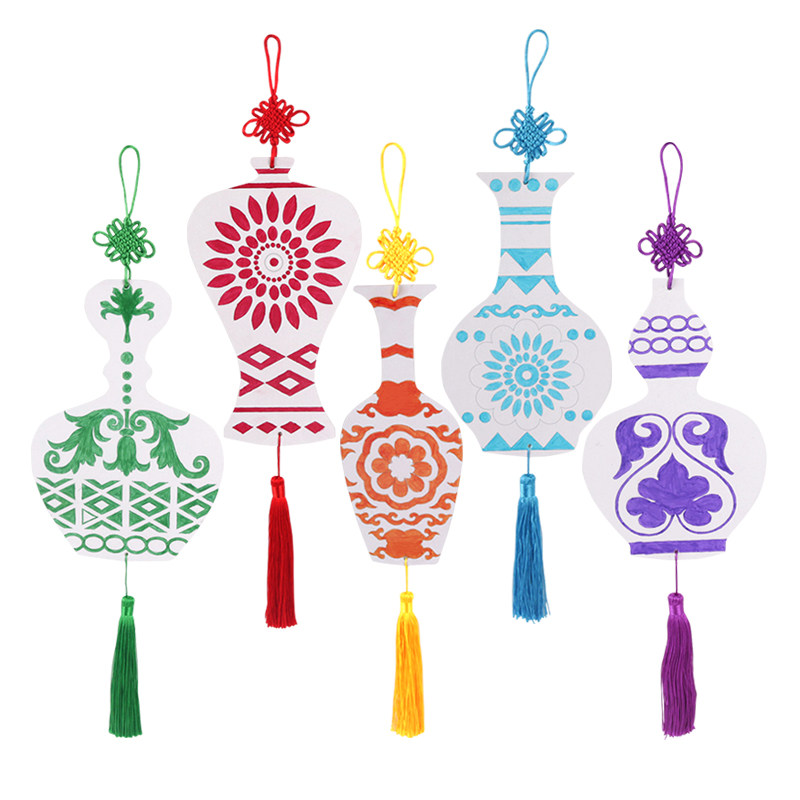 Blue and white porcelain kindergarten children's handmade DIY white blank graffiti cardboard vase white mold color hanging decoration cardboard bottle