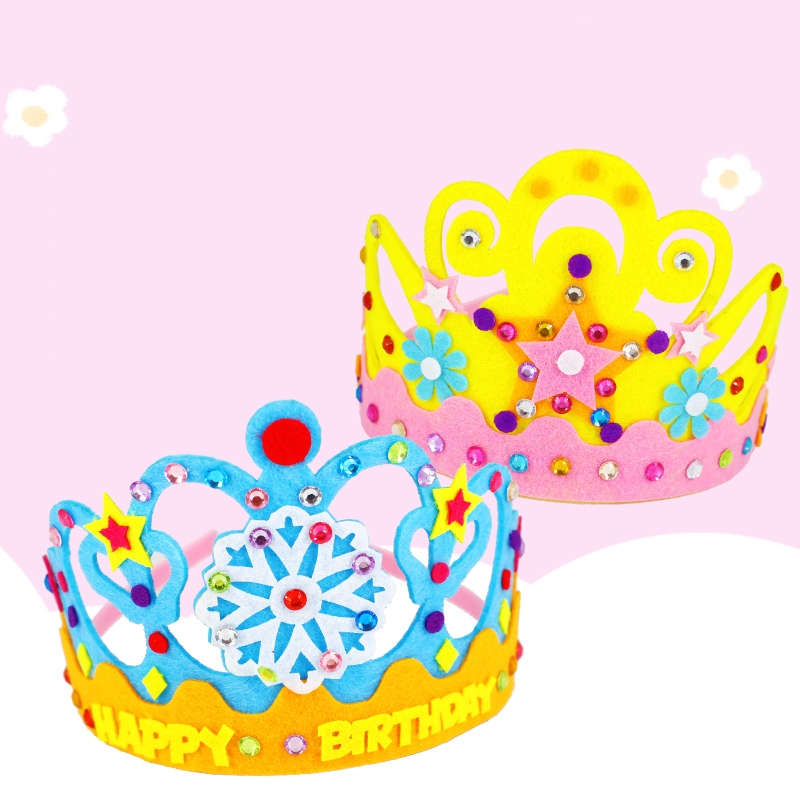 Unwoven Crown Children Handmade Girl Birthday Hats Head Accessories Kindergarten Creative DIY Adhesive Hair Stirrup